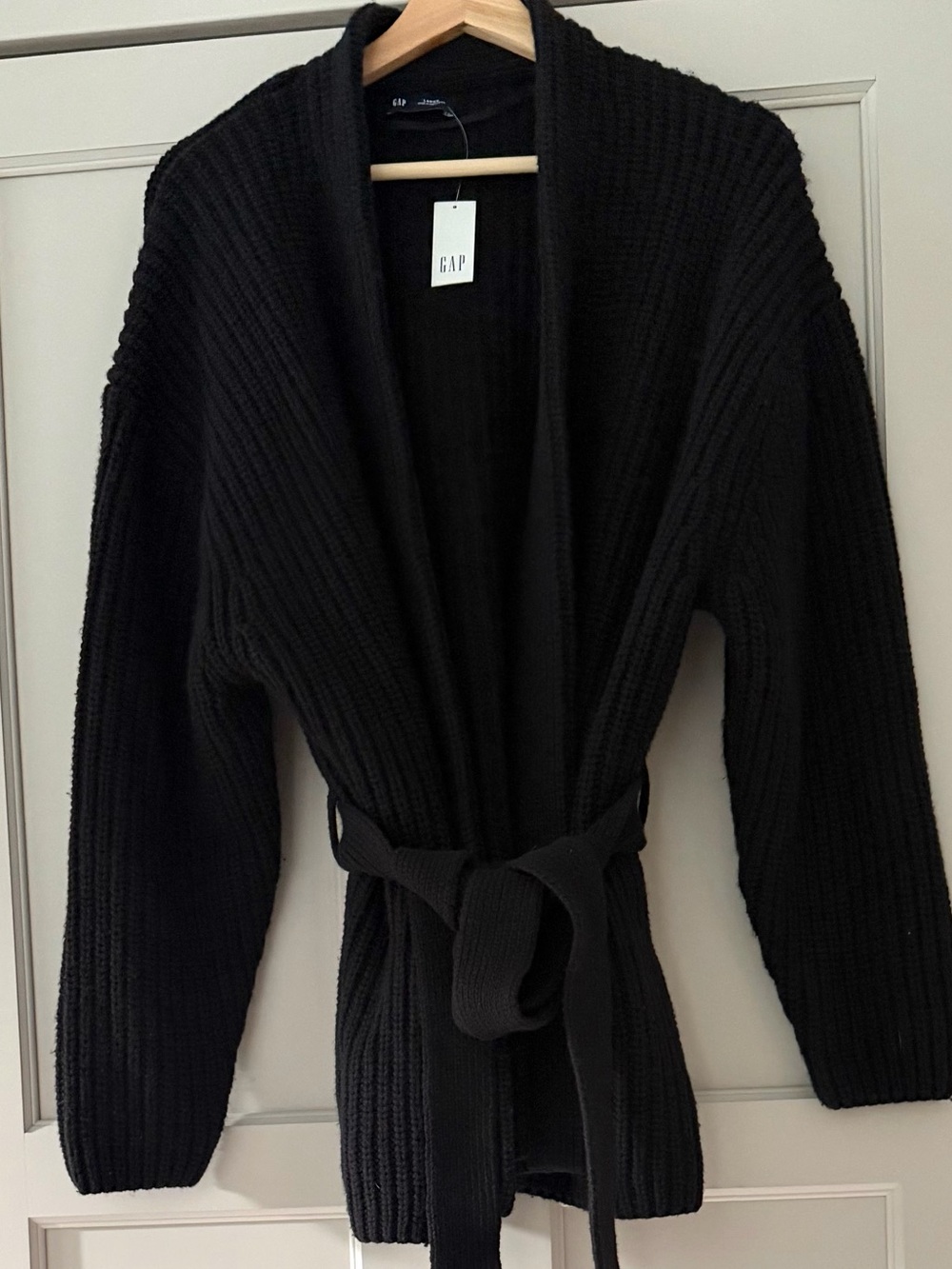 GAP Black Chunky Cotton/ Wool Knit Belted Cardigan